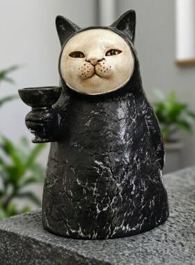 复古做旧黑猫独台桌面装饰摆件