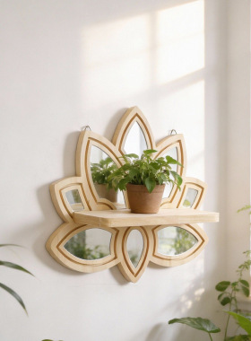 壁挂式木质莲花收纳架背景装饰