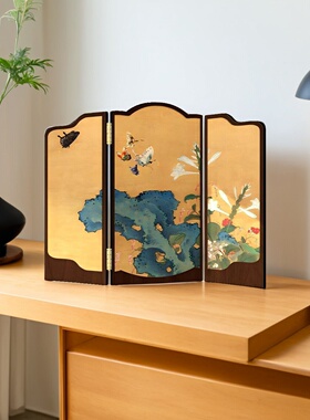 中古风花鸟迷你桌面屏风摆件