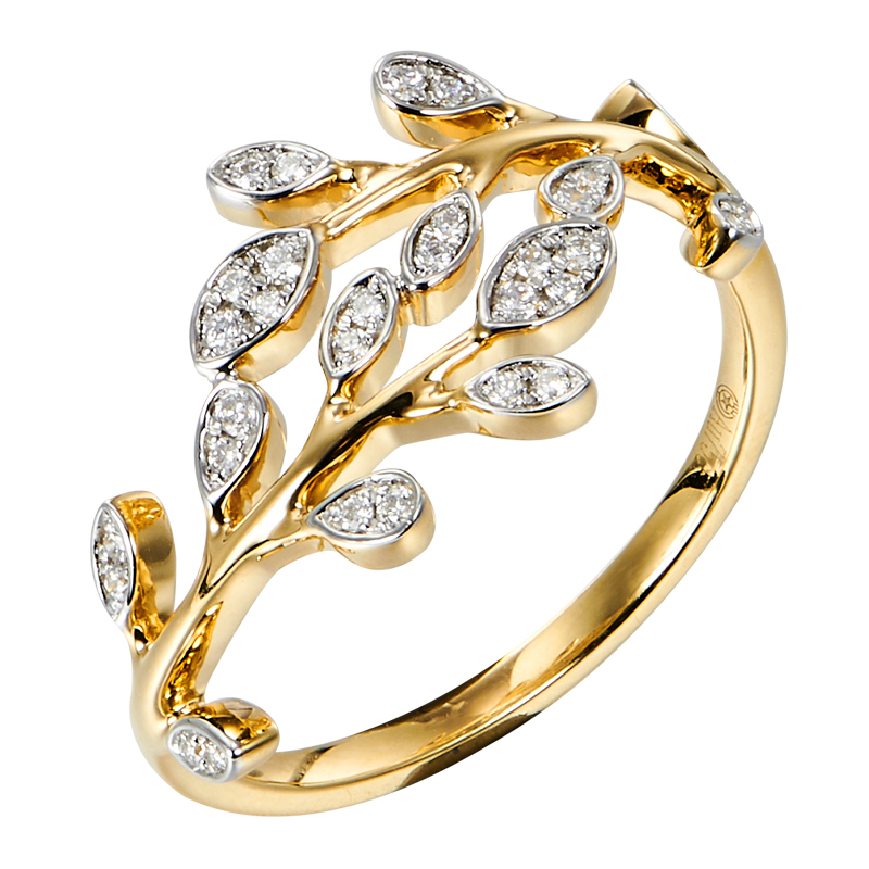 宝石矿工 18k黄金白金分色叶子钻石戒指精致天然真钻钻戒正品女-图0