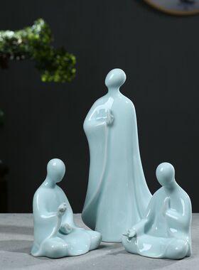 新中式风禅意人物陶瓷镇宅工艺品
