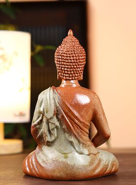 景德镇陶瓷如来佛坐像摆件中式禅意佛像柴烧诧寂风玄关书房装饰品