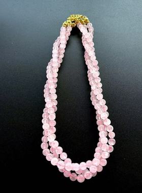 中古vintage法式复古天然粉水晶多层项链新中式简约清透旗袍配饰