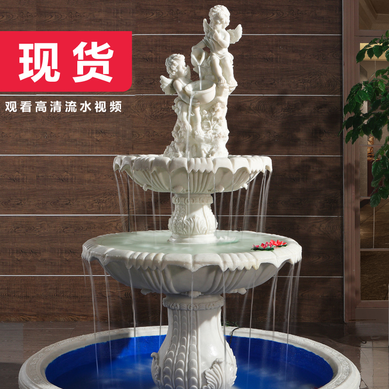 歐式噴泉客廳裝飾水景天使雕塑大型假山流水魚池花園陽臺落地擺件