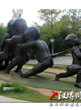 玻璃钢小孩拔萝卜公园景观仿铜