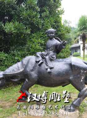 彩绘吹笛子牧童骑牛景观雕塑定制