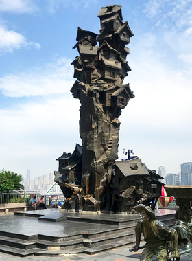 玻璃钢铸铜木屋人物塑像