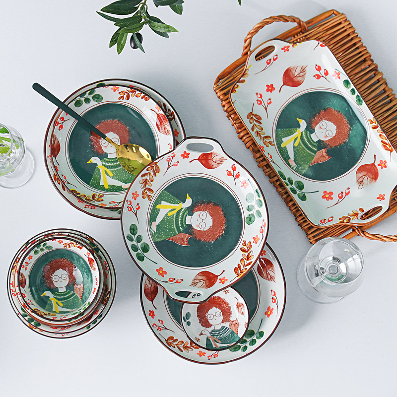 北欧陶瓷餐具童话森林碗盘碟套装陶瓷餐盘家用ins盘子日式餐具