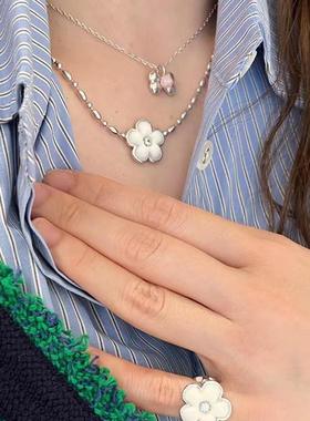 BKP曼谷公园「小白花」小众设计滴釉项链锁骨叠戴秋冬通勤女珍珠