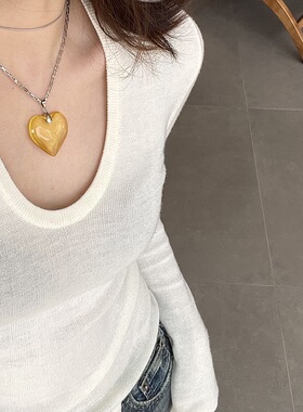 韩国小众设计透明彩色爱心长项链