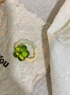 花朵新中式捷克珠ins串珠戒指女