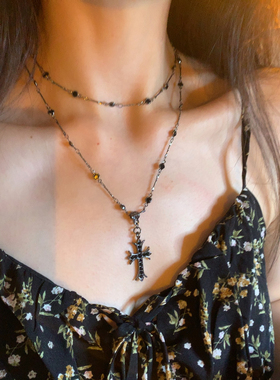 枪黑色烤漆双层十字架项链