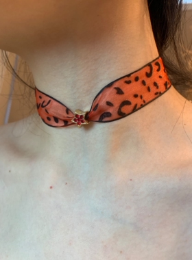 棠洛 手作款y2k薄纱豹纹choker颈链女小众彩色辣妹项圈脖颈链2026