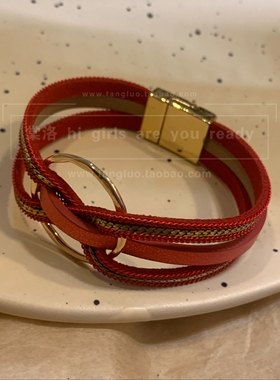 棠洛 自制手作款甜酷皮革手镯女日常百搭手环辣妹手饰品废土手链