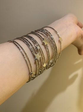 【棠洛】16件套 细圈星月手镯叠戴女银色星光细闪手环手臂镯2026
