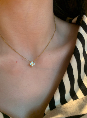 性感玫红蕾丝choker叠戴金色锆石四叶草锁骨链女辣妹风脖颈配饰潮