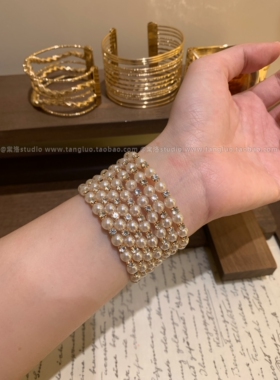中古金色宽手镯合集vintage复古开口C型手环高级感宴会重工手饰