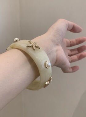 棠洛 复古浅色系奶白树脂手镯女日常百搭高级感手环古早风手饰品