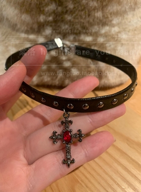 暗黑十字架细款choker颈链女甜酷辣妹锁骨链颈环黑色项圈女颈带