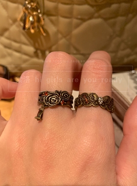 千禧感古着戒指女小众个性食指戒指叠戴中古做旧戒圈开口可调节潮