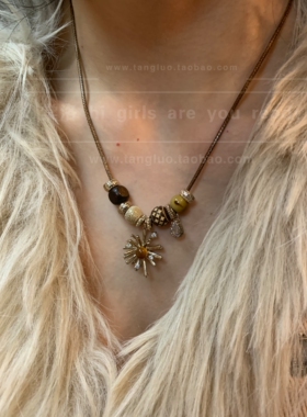 烟花虎眼 古着波西米亚风串珠项链女长款可调节毛衣链高级感配属