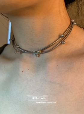 银色choker辣妹双层项圈项链女小众高级感锁骨链颈带脖子配饰品夏