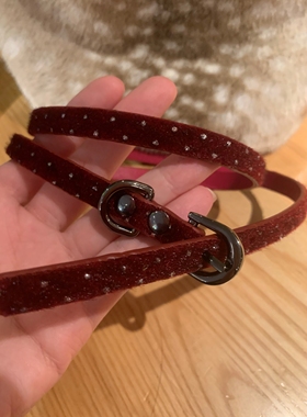 双圈酒红色复古波点choker皮带扣项圈女y2k千禧辣妹风颈带高级感
