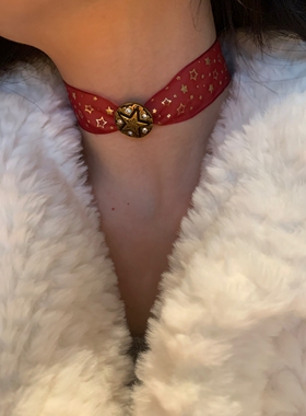 红色星星网纱choker颈链女y2k亚文化颈链布艺蕾丝项圈高级感2026