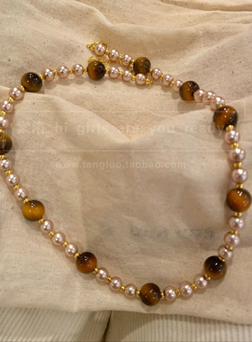 香槟晚宴~流光虎眼石叠戴项链女氛围感项链长款毛衣链高级感百搭