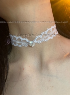 粉色月光 原创蕾丝choker颈链女甜欲感布艺颈带项圈小众个性项链