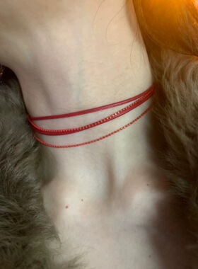 一条四层 极细皮革链条choker颈链女y2k辣妹锁骨链显脖子细长颈带