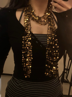 棠洛 欧美辣妹风亮片围巾配饰氛围感围脖颈链毛衣链长款项链2026