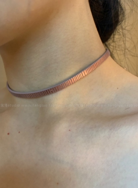 古董情书~粉紫竖条纹皮革choker颈带女细款皮质项圈辣妹短项链潮