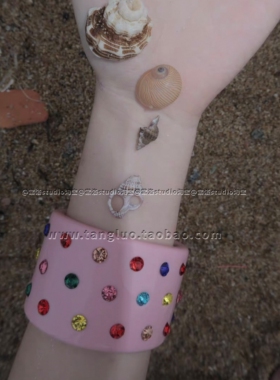欧美重工复古彩钻镶嵌C形手镯女个性七彩中古Vintage摩登宽版手环