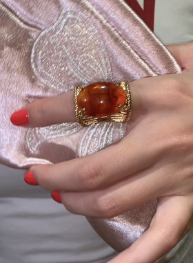 棠洛 晕染琥珀色夸张戒指女个性辣妹食指戒指金属指环小众高级感