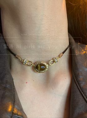 棠洛 小众椭圆虎眼石choker颈链女短款高级感毛衣链百搭日常项圈