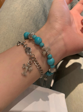 绿松石弹力手串叠带十字架