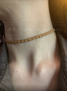 棠洛 单排金珠细麂皮choker颈链女显脖子细长黑色项圈日常高级感