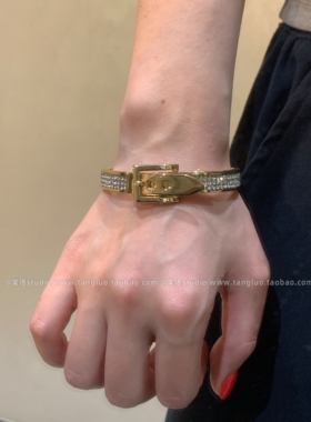 棠洛 ‘旷野巡游’镶钻皮带扣手镯女金属复古窄款精致手环手饰品