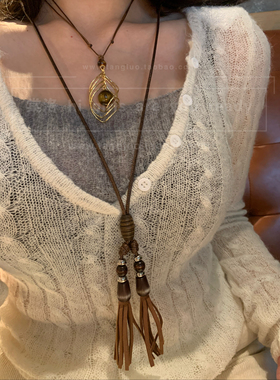 vintage波西米亚风个性毛衣链秋冬长款项链高级感百搭日常2026潮
