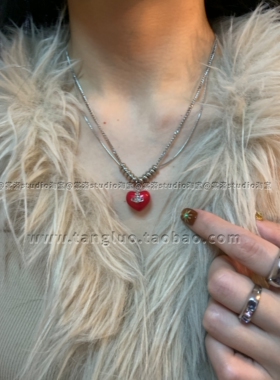 酒渍甜心 显白的红色立体爱心项链女小众个性卫衣链甜酷辣妹风潮