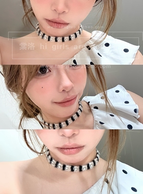 街区辣妹 黑白条纹choker颈链女毛绒秋冬锁骨链短款项链y2k甜酷风