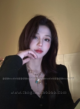 棠洛 原创欧美ins感金色多层流苏项链女花朵鱼骨元素爱心锁骨链潮