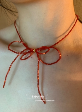 棠洛 手作款红色水晶串珠蝴蝶结锁骨链女小众独特显白项链2026潮