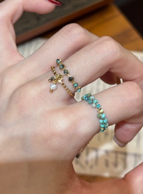 棠洛 不锈钢天然石戒指女小众波西米亚风指环食指戒指叠戴戒圈潮