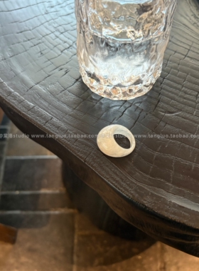 ‘白日焰火’亮银色鸢尾十字架叠戴树脂椭圆指环小众个性辣妹戒指