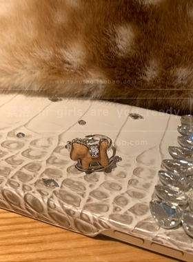 棠洛 马上有钱钱镶钻木马戒指女童趣指环开口可调节食指戒2026爆