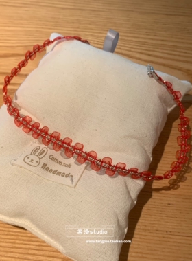 棠洛 红色蕾丝金线choker颈链女细款布艺项圈显白锁骨链红色颈带