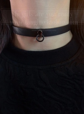 黑色皮绳choker小圆环吊坠