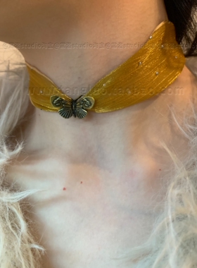 古着蝴蝶网纱choker颈链女小众氛围感纱布锁骨链春夏纯欲颈带2026